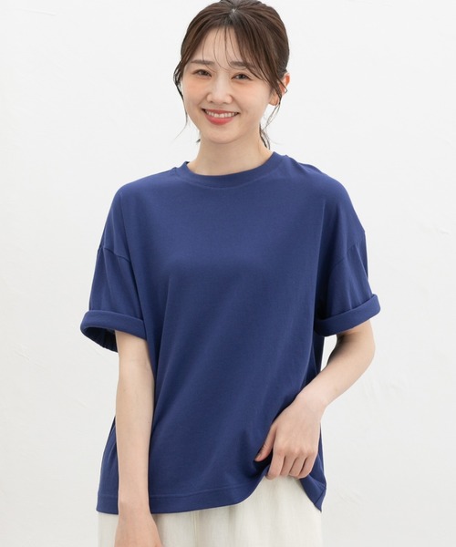 Honeys(ハニーズ)の「【ハニさら・接触冷感・吸水速乾・UVカット・遮熱】切替袖Tシャツ(Tシャツ/カットソー・レディース・ダークブルー/ブラック/グレイッシュベージュ/チャコール/オフホワイト/マスタード・L/LL/M/S)」の14枚目の写真