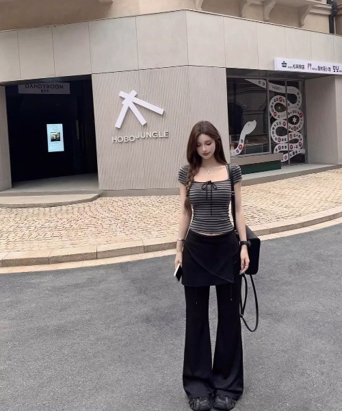 ViViDAY（ビビデー）の「フロントリボン　ボーダー柄ショートtシャツ（Tシャツ/カットソー・レディース・ダークグレー・M）」の15枚目の写真