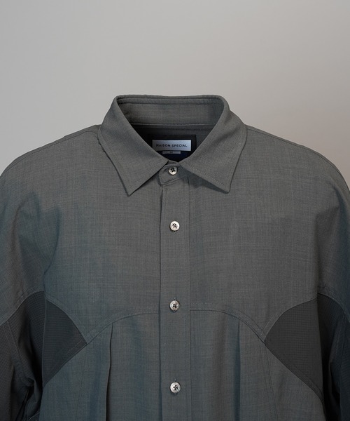 MAISON SPECIAL（メゾンスペシャル）の「《UNISEX》3D Sporty Switching  Prime-Over Short-sleeved Shirt/3Dスポーティー切り替えプライムオーバーショートスリーブシャツ【MAISON SPECIAL/メゾンスペシャル】（シャツ/ブラウス・メンズ・ブラック/チャコールグレー・0/1/2）」の10枚目の写真
