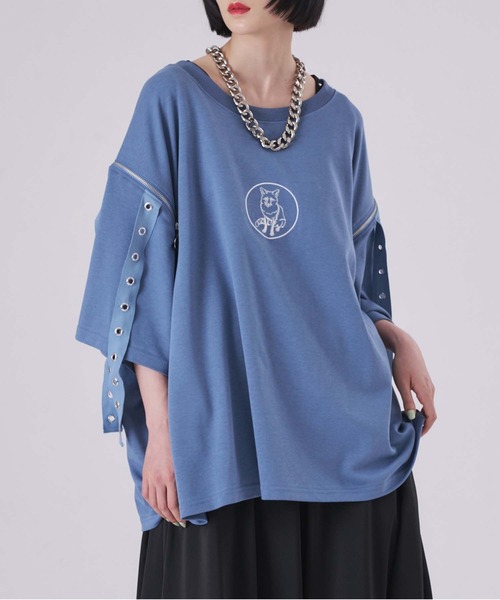 狐独(コドク)の「カットアウトハトメ刺繍Tシャツ(Tシャツ/カットソー・メンズ・ブラック/オフホワイト/ブルー・LARGE/MEDIUM)」の3枚目の写真