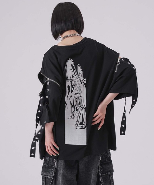 狐独(コドク)の「カットアウトハトメ刺繍Tシャツ(Tシャツ/カットソー・メンズ・ブラック/オフホワイト/ブルー・LARGE/MEDIUM)」の1枚目の写真