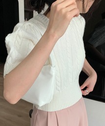 ケーブル編み 半袖ニットプルオーバー
