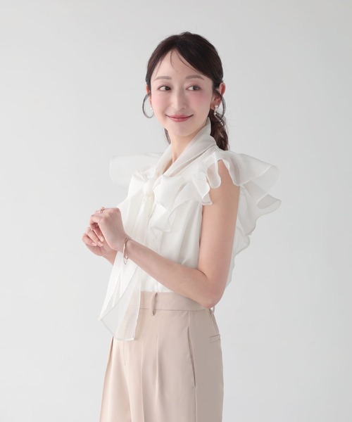 Mirenue(ミレニュー)の「ボウタイリボンフリルブラウス(シャツ/ブラウス・レディース・ピンク/ブラック/ホワイト・FREE)」の4枚目の写真
