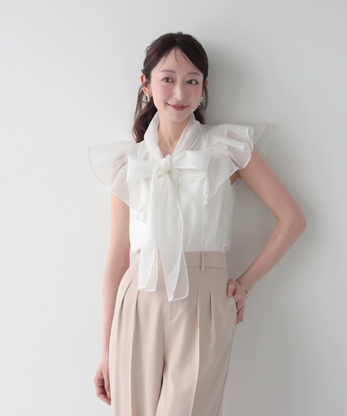 Mirenue(ミレニュー)の「ボウタイリボンフリルブラウス(シャツ/ブラウス・レディース・ピンク/ブラック/ホワイト・FREE)」の8枚目の写真