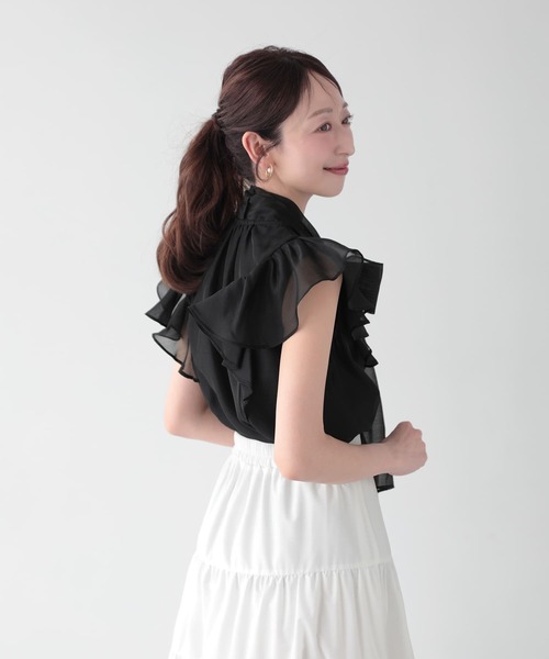 Mirenue(ミレニュー)の「ボウタイリボンフリルブラウス(シャツ/ブラウス・レディース・ピンク/ブラック/ホワイト・FREE)」の15枚目の写真