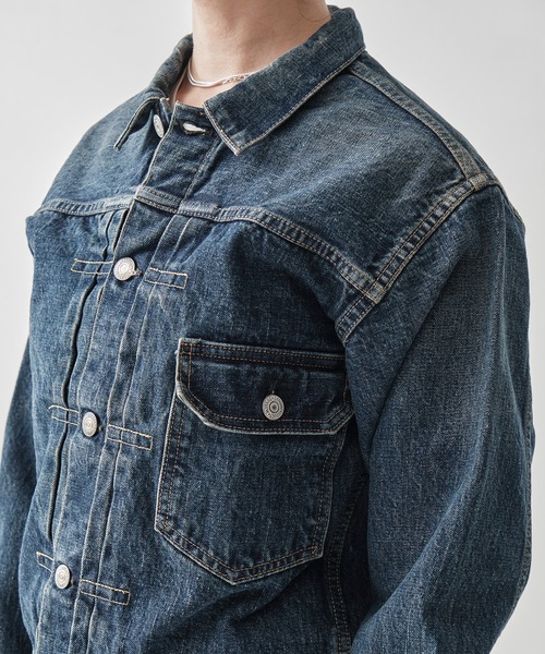 orSlow（オアスロウ）の「[orSlow/オアスロー]TYPE1 40s PLEATED FRONT BLOUSE USED WASH/UNISEX（デニムジャケット・レディース・ブルー・000）」の7枚目の写真