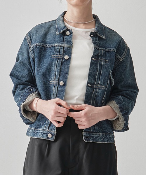 orSlow（オアスロウ）の「[orSlow/オアスロー]TYPE1 40s PLEATED FRONT BLOUSE USED WASH/UNISEX（デニムジャケット・レディース・ブルー・000）」の8枚目の写真