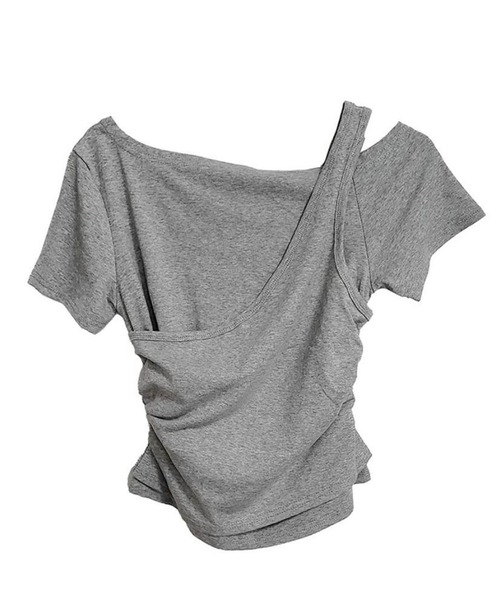 MEMECLE(メメクル)の「【 MEMECLE / メメクル 】Y2Kアシンメトリーレイヤードカットソー(Tシャツ/カットソー・レディース・ブラック/グレー/ホワイト・FREE)」の11枚目の写真