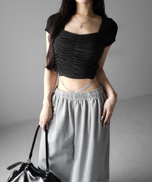 me+em select(ミームセレクト)の「※※【 2color 】シャーリングギャザースクエアショートTシャツ / shirring gather square short T-shirts(Tシャツ/カットソー・レディース・ブラック/グレー・FREE)」の15枚目の写真