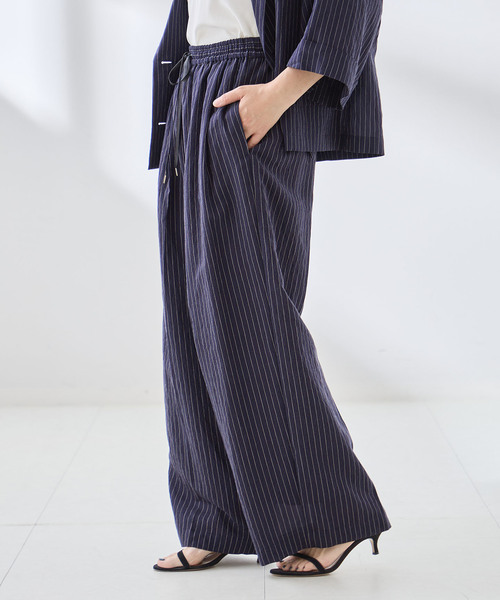 journal standard L'essage（ジャーナルスタンダードレサージュ）の「シルクMIXシアー&ストライプパンツ（その他パンツ・レディース・ネイビー/ホワイト・36/38）」の20枚目の写真