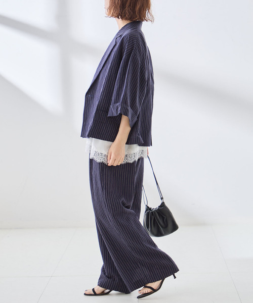 journal standard L'essage（ジャーナルスタンダードレサージュ）の「シルクMIXシアー&ストライプパンツ（その他パンツ・レディース・ネイビー/ホワイト・36/38）」の11枚目の写真