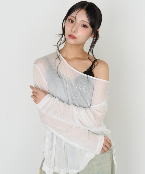 RAY CASSIN(レイカズン)の「シアールーズロゴTシャツ(Tシャツ/カットソー・レディース・ホワイト/チャコールグレー/ホワイト系その他/カーキ・FREE)」の1枚目の写真