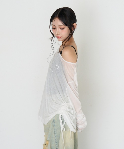 RAY CASSIN(レイカズン)の「シアールーズロゴTシャツ(Tシャツ/カットソー・レディース・ホワイト/チャコールグレー/ホワイト系その他/カーキ・FREE)」の6枚目の写真