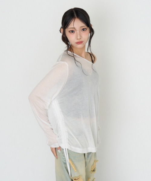 RAY CASSIN(レイカズン)の「シアールーズロゴTシャツ(Tシャツ/カットソー・レディース・ホワイト/チャコールグレー/ホワイト系その他/カーキ・FREE)」の8枚目の写真