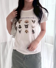 アニマル リボン ストリートロゴ Y2K プリントショート丈半袖Tシャツ骨格(ウェーブ/ストレート)