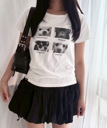 アニマル リボン ストリートロゴ Y2K プリントショート丈半袖Tシャツ骨格(ウェーブ/ストレート)