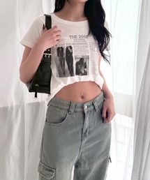 アニマル　リボン　ストリートロゴ　Y2K プリントショート丈半袖Tシャツ骨格（ウェーブ/ストレート）