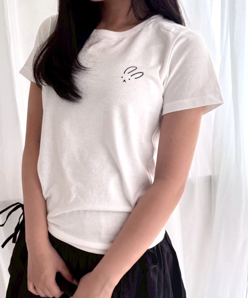 PUTUMAYO 天使プリント 半袖首元リボン付きフリルTシャツ レア品y2k t