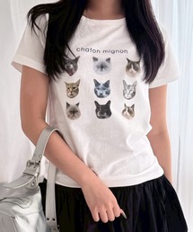 アニマル　リボン　ストリートロゴ　Y2K プリントショート丈半袖Tシャツ骨格（ウェーブ/ストレート）