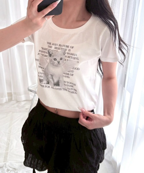 merrylatte（メリーラテ）の「アニマル　リボン　ストリートロゴ　Y2K プリントショート丈半袖Tシャツ骨格（ウェーブ/ストレート）（Tシャツ/カットソー・レディース・その他6/その他10/その他7/その他11/その他14/その他8/その他5/その他3/その他4/その他2/その他12/その他13/その他9/その他1/その他16/その他15/その他20/その他19/その他18/その他17/その他25/その他23/その他24/その他21/その他22・WM）」の20枚目の写真