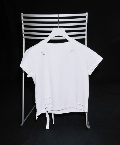 JOSE MOON(ジョゼムーン)の「DAMAGE TSHIRT MINI/ダメージTシャツミニ(Tシャツ/カットソー・レディース・ホワイト/ブラック/ブラウン・FREE)」の1枚目の写真
