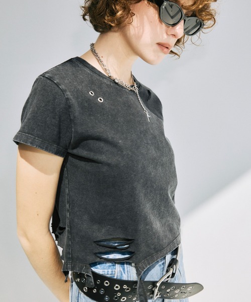 JOSE MOON(ジョゼムーン)の「DAMAGE TSHIRT MINI/ダメージTシャツミニ(Tシャツ/カットソー・レディース・ホワイト/ブラック/ブラウン・FREE)」の13枚目の写真