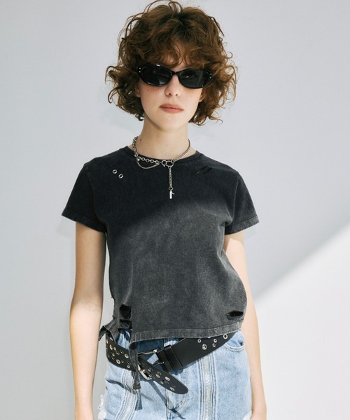 JOSE MOON(ジョゼムーン)の「DAMAGE TSHIRT MINI/ダメージTシャツミニ(Tシャツ/カットソー・レディース・ホワイト/ブラック/ブラウン・FREE)」の4枚目の写真