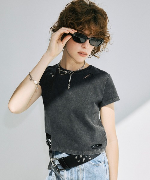 JOSE MOON(ジョゼムーン)の「DAMAGE TSHIRT MINI/ダメージTシャツミニ(Tシャツ/カットソー・レディース・ホワイト/ブラック/ブラウン・FREE)」の6枚目の写真