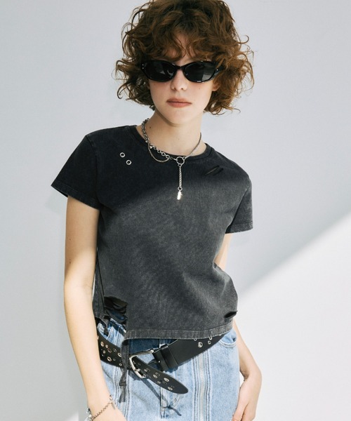 JOSE MOON(ジョゼムーン)の「DAMAGE TSHIRT MINI/ダメージTシャツミニ(Tシャツ/カットソー・レディース・ホワイト/ブラック/ブラウン・FREE)」の5枚目の写真