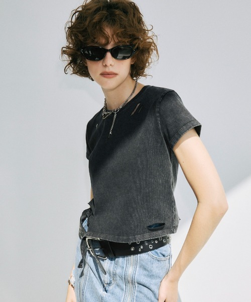 JOSE MOON(ジョゼムーン)の「DAMAGE TSHIRT MINI/ダメージTシャツミニ(Tシャツ/カットソー・レディース・ホワイト/ブラック/ブラウン・FREE)」の7枚目の写真