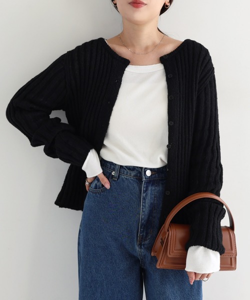 andme（アンドミー）の「モヘアタッチシアー長袖リブニットカーディガン（ニット/セーター・レディース・ブラウン/ブラック/アイボリー・M）」の12枚目の写真