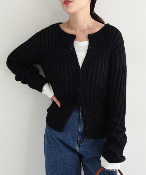 andme（アンドミー）の「モヘアタッチシアー長袖リブニットカーディガン（ニット/セーター・レディース・ブラウン/ブラック/アイボリー・M）」の13枚目の写真