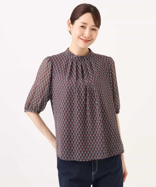 MK MICHEL KLEIN（エムケーミッシェルクラン）の「[洗える]ジオメトリック柄リボンタイ付きブラウス（シャツ/ブラウス・レディース・ブルー/グリーン・38）」の20枚目の写真