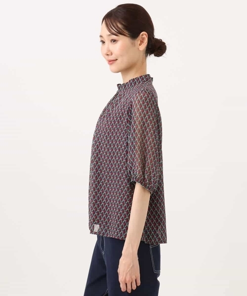 MK MICHEL KLEIN（エムケーミッシェルクラン）の「[洗える]ジオメトリック柄リボンタイ付きブラウス（シャツ/ブラウス・レディース・ブルー/グリーン・38）」の21枚目の写真