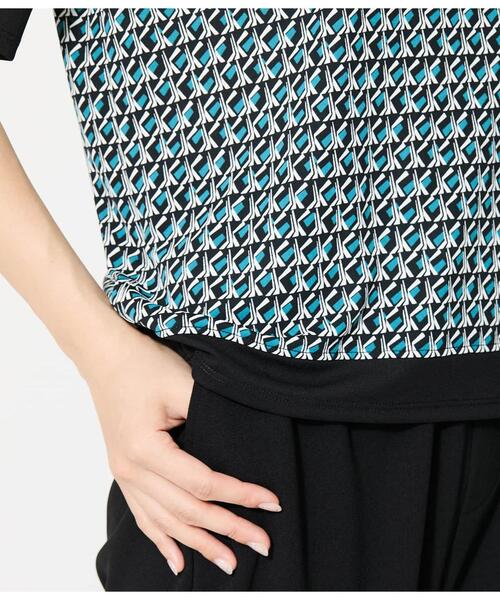 NEWYORKER(ニューヨーカー)の「強撚スムースナイトキューブプリント 切替えカットソープルオーバー(Tシャツ/カットソー・レディース・グリーン/ピンク・MEDIUM)」の7枚目の写真