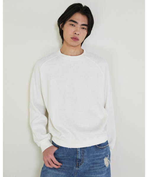 THEENDQUESTION(ジエンドクエスチョン)の「Waffle damage t-shirt / WHITE(Tシャツ/カットソー・レディース・その他・1/2)」の2枚目の写真