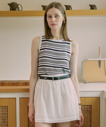 Summer Striped Round Neck Sleeveless Knit (white)