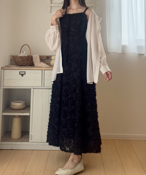 junoah（ジュノア）の「フリンジジャガードキャミワンピース（ワンピース・レディース・ブラック/アイボリー/ピンク・SMALL/LARGE/MEDIUM）」の3枚目の写真