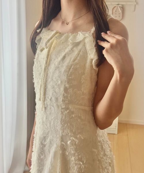junoah（ジュノア）の「フリンジジャガードキャミワンピース（ワンピース・レディース・ブラック/アイボリー/ピンク・SMALL/LARGE/MEDIUM）」の9枚目の写真