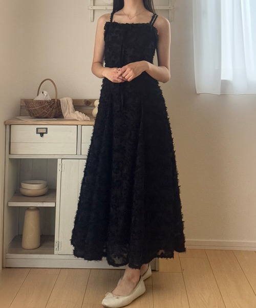 junoah（ジュノア）の「フリンジジャガードキャミワンピース（ワンピース・レディース・ブラック/アイボリー/ピンク・SMALL/LARGE/MEDIUM）」の5枚目の写真