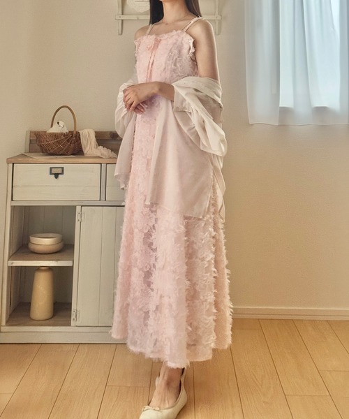 junoah（ジュノア）の「フリンジジャガードキャミワンピース（ワンピース・レディース・ブラック/アイボリー/ピンク・SMALL/LARGE/MEDIUM）」の8枚目の写真