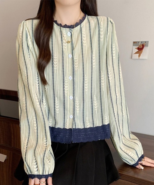 ONEP STAR(ワンピスター)の「レース切替ストライプボリュームスリーブブラウス(シャツ/ブラウス・レディース・ベージュ・X-LARGE/LARGE/MEDIUM)」の7枚目の写真