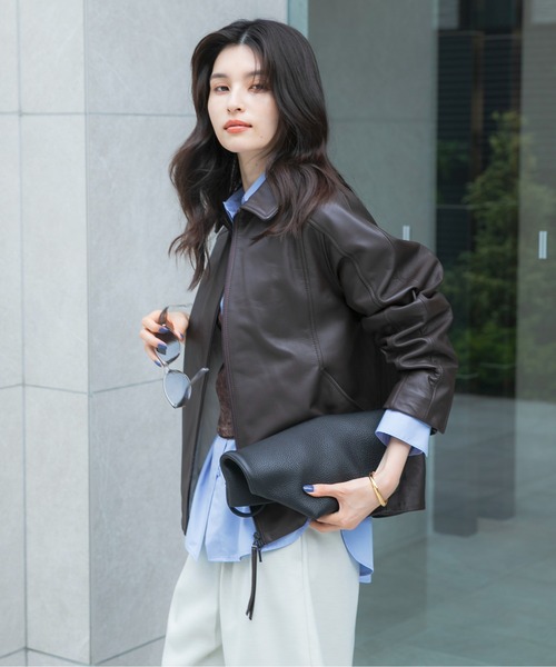 URBAN RESEARCH ROSSO WOMEN(アーバンリサーチ ロッソ)の「シープレザーzipブルゾン(その他アウター・レディース・ダークブラウン・FREE)」の3枚目の写真