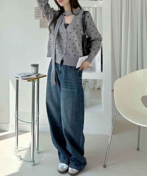 Ada.(エイダ)の「ボウタイ付き ドット ジャガード ニットカーディガン(カーディガン/ボレロ・レディース・ブラック/ホワイト/グレー・FREE)」の21枚目の写真