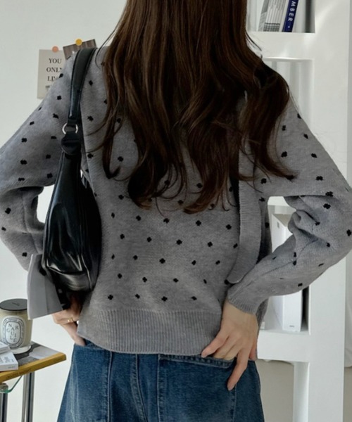 Ada.(エイダ)の「ボウタイ付き ドット ジャガード ニットカーディガン(カーディガン/ボレロ・レディース・ブラック/ホワイト/グレー・FREE)」の20枚目の写真