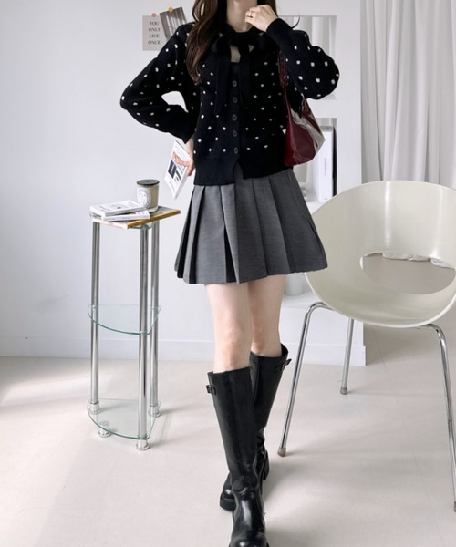 Ada.(エイダ)の「ボウタイ付き ドット ジャガード ニットカーディガン(カーディガン/ボレロ・レディース・ブラック/ホワイト/グレー・FREE)」の15枚目の写真