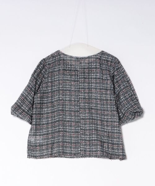 m.f.editorial(エムエフエディトリアル)の「ブラウス レディース 5分袖 プルオーバー チェック ジャガード キーネック(シャツ/ブラウス・レディース・ブラウン/ブラック・LARGE/MEDIUM)」の3枚目の写真