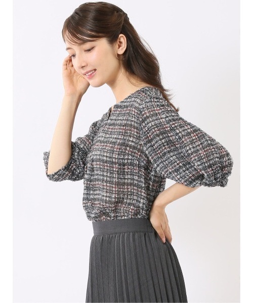 m.f.editorial(エムエフエディトリアル)の「ブラウス レディース 5分袖 プルオーバー チェック ジャガード キーネック(シャツ/ブラウス・レディース・ブラウン/ブラック・LARGE/MEDIUM)」の12枚目の写真