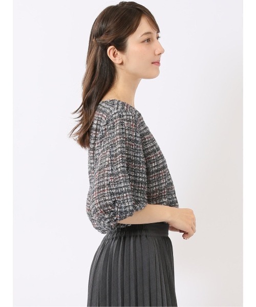 m.f.editorial(エムエフエディトリアル)の「ブラウス レディース 5分袖 プルオーバー チェック ジャガード キーネック(シャツ/ブラウス・レディース・ブラウン/ブラック・LARGE/MEDIUM)」の14枚目の写真