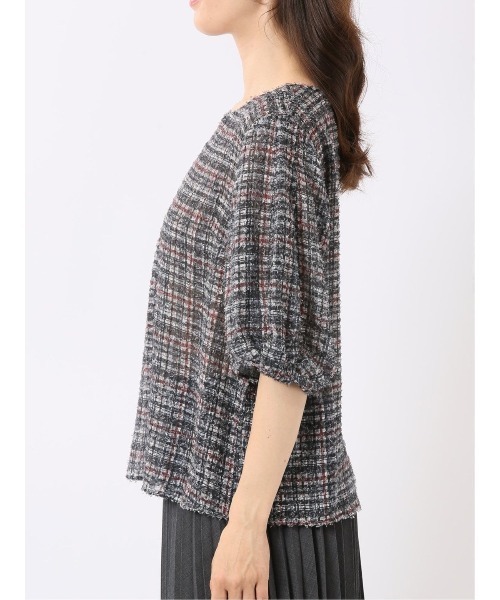 m.f.editorial(エムエフエディトリアル)の「ブラウス レディース 5分袖 プルオーバー チェック ジャガード キーネック(シャツ/ブラウス・レディース・ブラウン/ブラック・LARGE/MEDIUM)」の17枚目の写真